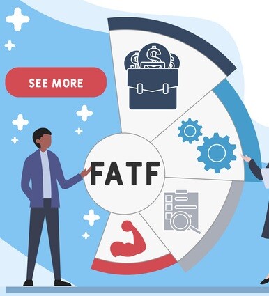 professional standing in front of piechart with FATF written in center